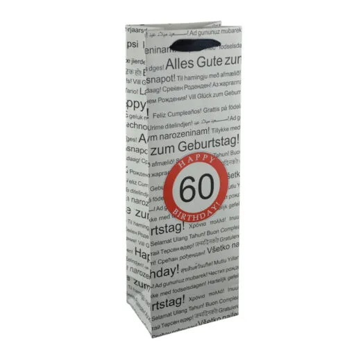 Punga cadou pentru bauturi realizata din hartie laminata - Boldog szuletesnapot 60/Happy birthday 60