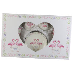 Set de 6 cesti cu farfurie 220 ml - Design Flamingo