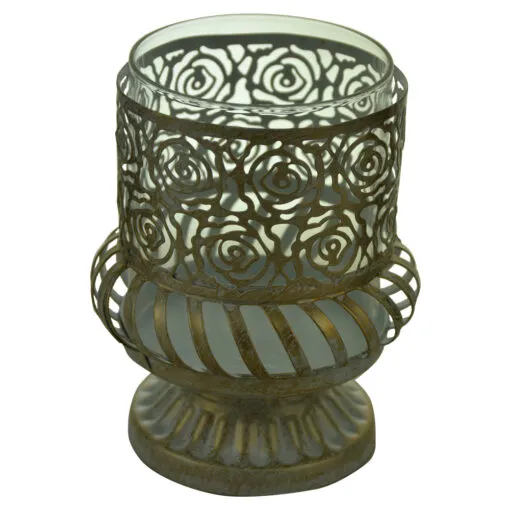 Suport pentru lumanare din metal cu candela 10x12 CM - Design cu trandafiri