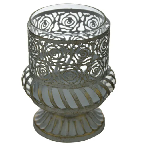 Suport pentru lumanare din metal cu candela 10x12 CM - Design cu trandafiri