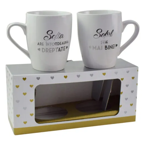 Set 2 cani Wedding din ceramica 300 ml - "Sotia/Sotul"