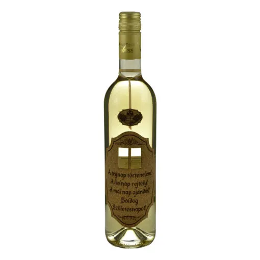 Vin alb 0.75l cu eticheta din pluta - Design "A tegnap tortenelem..."