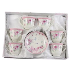Set de 6 cesti cu farfurie 90 ml - Design Spring Flowers