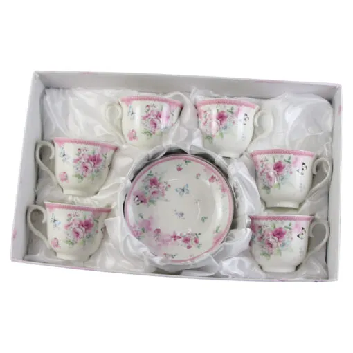 Set de 6 cesti cu farfurie 220 ml - Design Spring Flowers