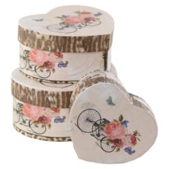 Set 3 cutii cadou in forma de inima Lavanda/Bicicleta 15x12 CM