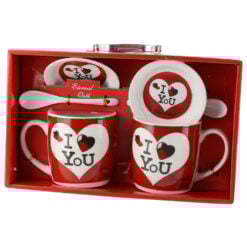 Set 2 cani cu farfurii si lingurite din ceramica 9 CM "Love"