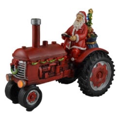 Decoratiune muzicala cu led pentru sarbatorile de iarna realizata din rasina - Mos Nicolae cu cadouri in tractor