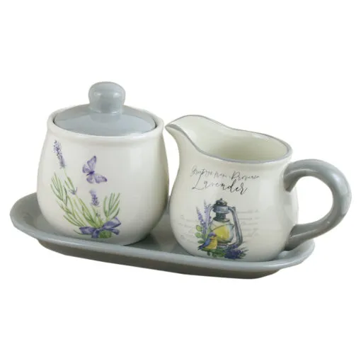 Suport din ceramica cu zaharnita si cana lapte Lavender 22x11 CM