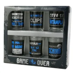 Set 6 pahare shot din sticla Game Over 35 ml