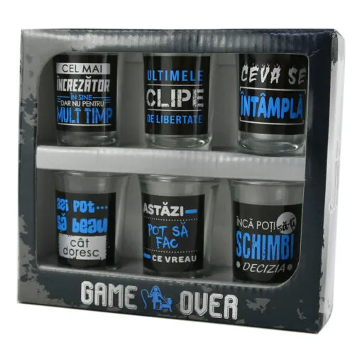 Set 6 pahare shot din sticla Game Over 35 ml