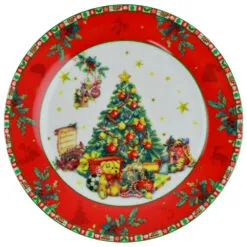 Set 6 farfurii intinse in cutie cadou - Design cu pom de Craciun
