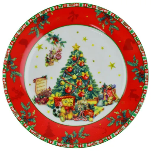 Set 6 farfurii intinse in cutie cadou - Design cu pom de Craciun