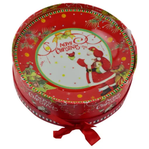 Set 6 farfurii intinse in cutie cadou - Design Craciun cu mesajul "Merry Christmas"
