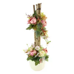 Aranjament floral in ghiveci cu crengi si flori artificiale 54 CM