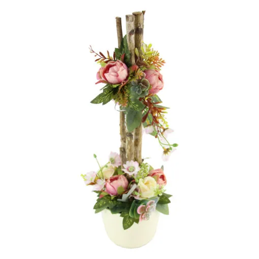 Aranjament floral in ghiveci cu crengi si flori artificiale 54 CM