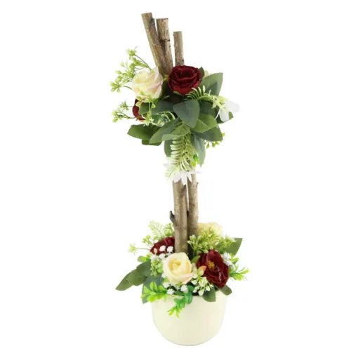 Aranjament floral in ghiveci cu crengi si flori artificiale 54 CM