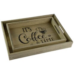 Set 2 tavi pentru servire realizate din lemn - Design cu inscriptia "It's coffee time"