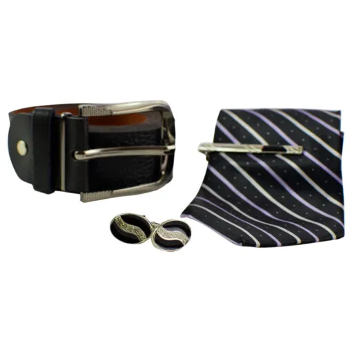 Set cadou 4 piese pentru barbati - Cravata/Curea/Butoni manseta