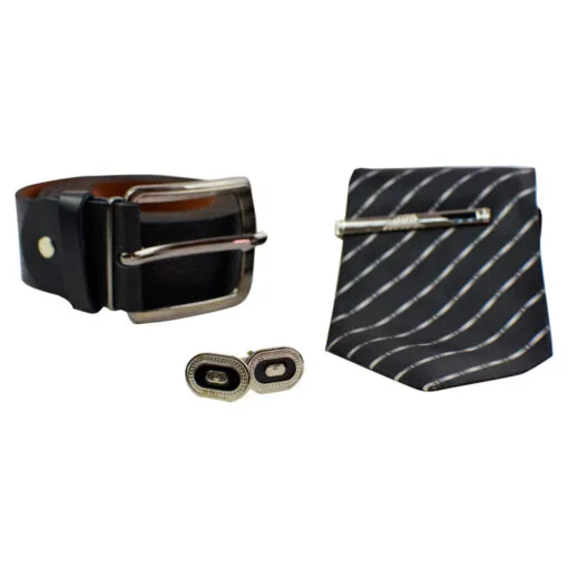 Set cadou 4 piese pentru barbati - Cravata/Curea/Butoni manseta