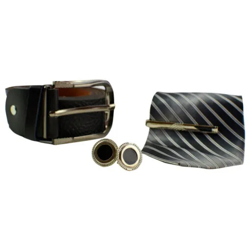 Set cadou 4 piese pentru barbati - Cravata/Curea/Butoni manseta