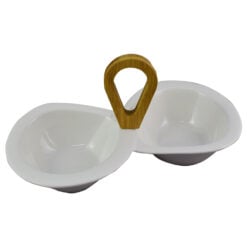 Bol dublu pentru servire realizat din ceramica si bambus 28x14 CM