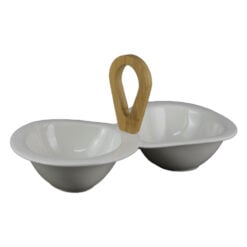 Bol dublu pentru servire realizat din ceramica si bambus 28x14 CM