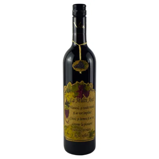 Vin rosu 0.75l cu eticheta personalizata din pluta - Design "La multi ani..." (Model 2)