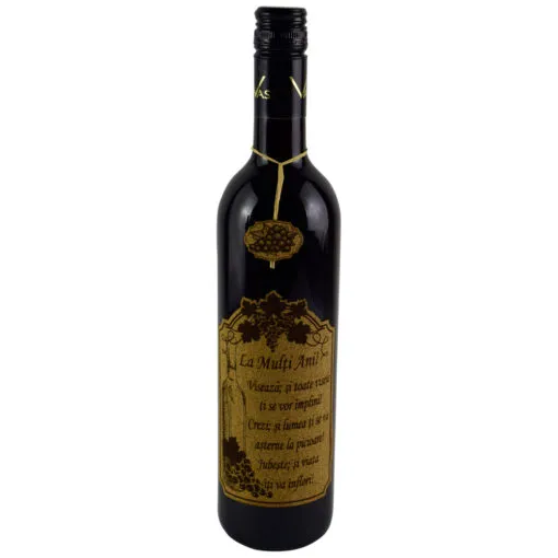 Vin rosu 0.75l cu eticheta personalizata din pluta - Design "La multi ani..." (Model 1)