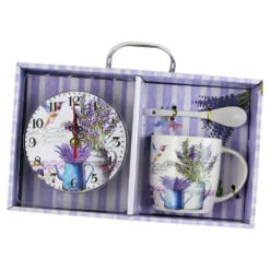 Cana cu lingurita si ceas din lemn "Lavender"