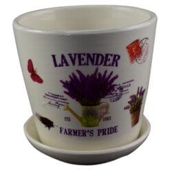 Ghiveci cu farfurie realizat din ceramica - Design lavanda - Diverse modele (Model 2)