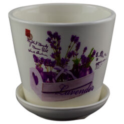 Ghiveci cu farfurie realizat din ceramica - Design lavanda - Diverse modele (Model 2)
