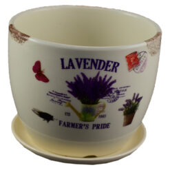 Ghiveci cu farfurie realizat din ceramica - Design lavanda (Model 1)