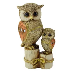Figurina doua bufnite din rasina aurie 17 cm