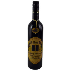 Vin rosu 750 ml "De ziua Ta! S-ajungi 100 de ani..." cu eticheta personalizata din pluta si numere selectabile