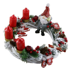 Coronita de masa cu 4 lumanari si Mos Craciun 30 CM