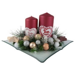 Decoratiune Craciun pentru masa cu 2 lumanari si globuri 25x16 CM