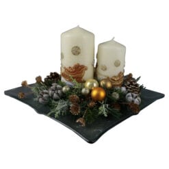 Decoratiune Craciun pentru masa cu 2 lumanari si globuri 25x16 CM
