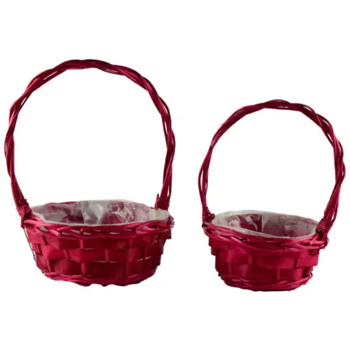 Set 2 ghivece/cosuri realizat din rachita cu maner - Rosu