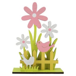 Decoratiune cu flori si pasari din lemn