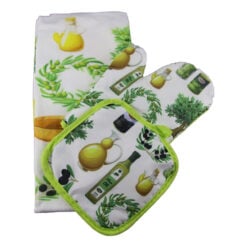 Set bucatarie din textil 3 piese Olive Manusa bucatarie/Suport oala/Servetel