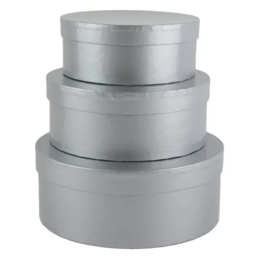 Set 3 cutii cadou rotunde cu capac 20 CM Argintiu