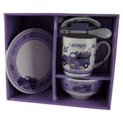 Farfurie/Bol/Cana 5 piese ? Lavanda ursulet cu masina