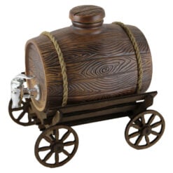 Butoi vin din ceramica cu robinet in caruta lemn 26x26 CM