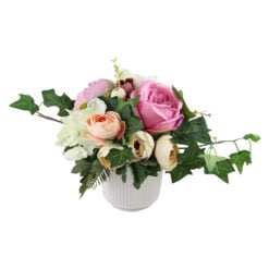 Aranjament floral cu trandafiri si ghiveci 22 CM