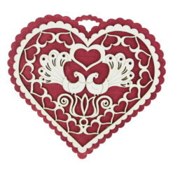 Suport oale traforaj din lemn Inima cu porumbei 20 CM