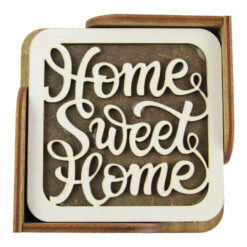 Set 6 suporturi pahare din lemn 10 CM "Home sweet home"