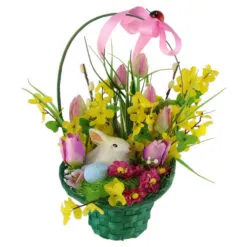 Cos decorativ de Paste cu flori si iepuras/miel 35 CM