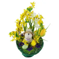 Cos decorativ de Paste cu flori si iepuras/miel 35 CM