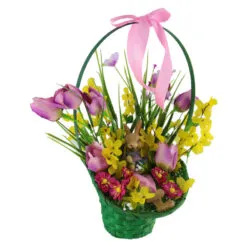 Cos decorativ de Paste cu flori si iepuras/miel 35 CM