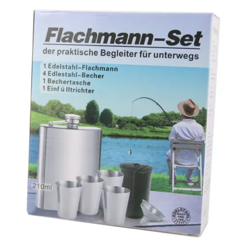 Set plosca cu 4 pahare si palnie din inox - Flachmann Set